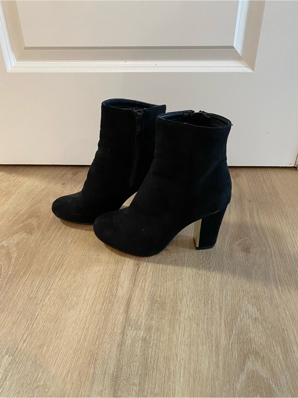 Black Suede Block Heel Ankle Boots